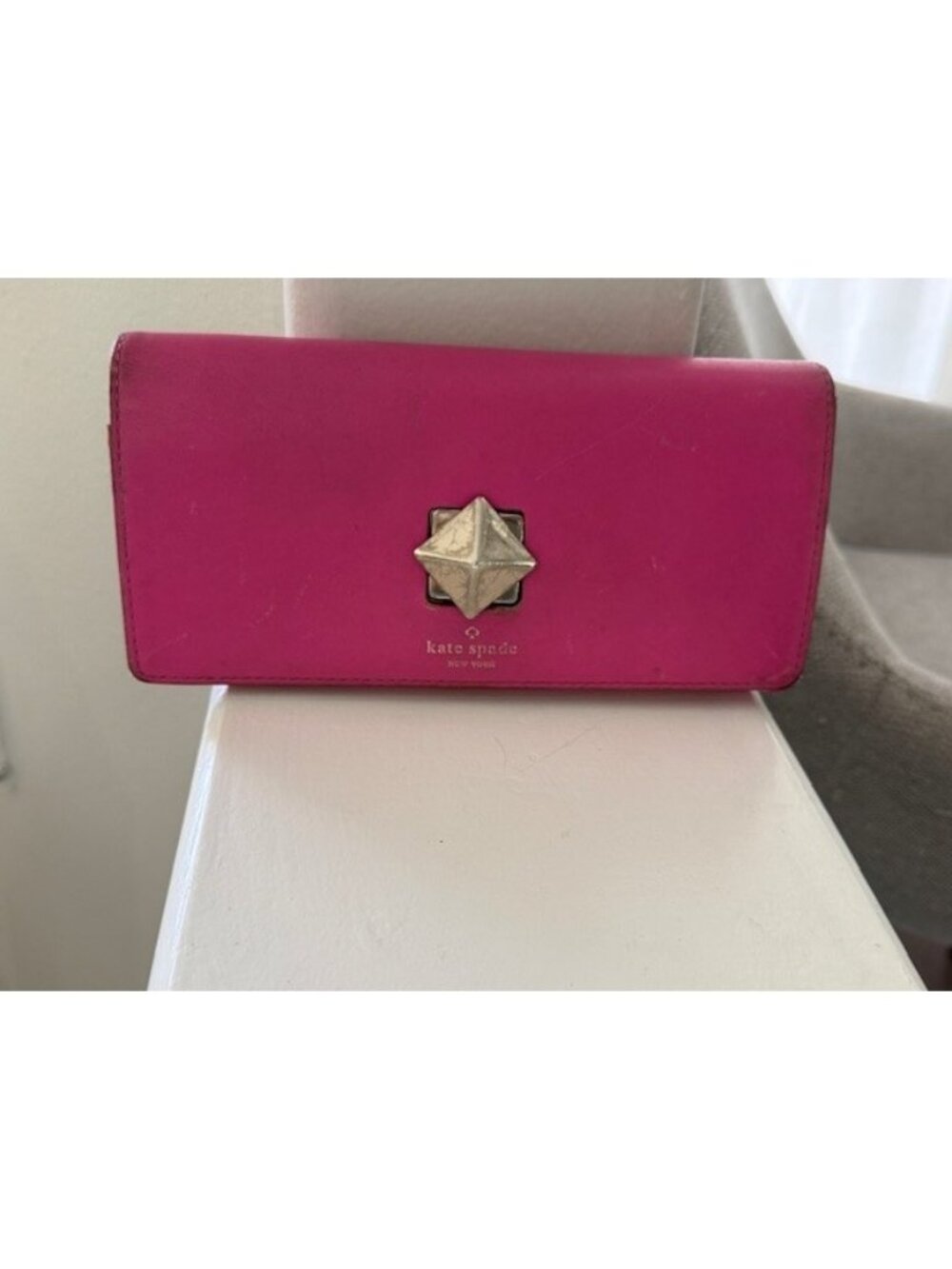 Kate Spade New York New Bond Street Cindy Pink Leather Wallet Turn Lock Cards